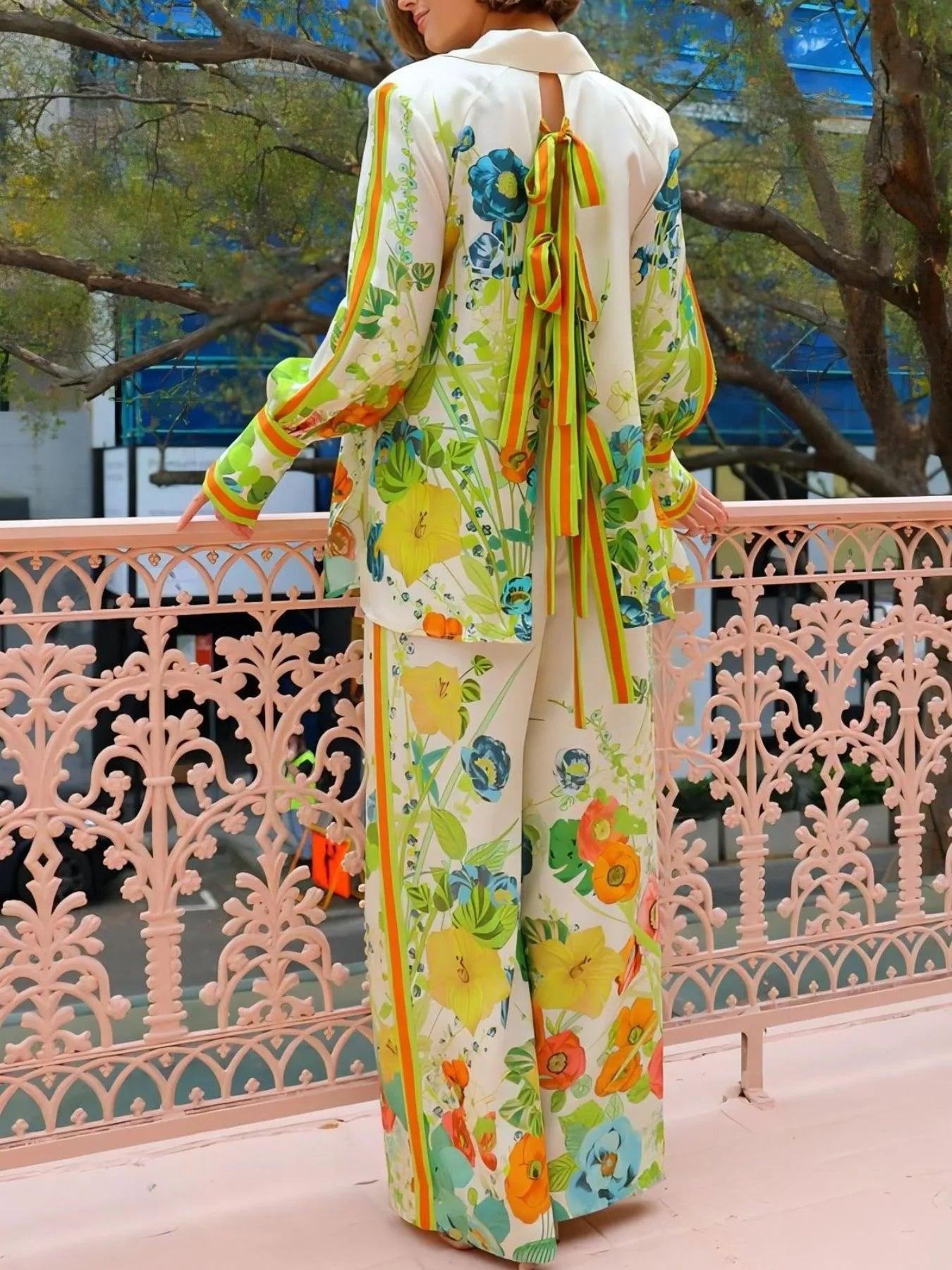 Printed Tie Back Shirt and Pants Set Product Image