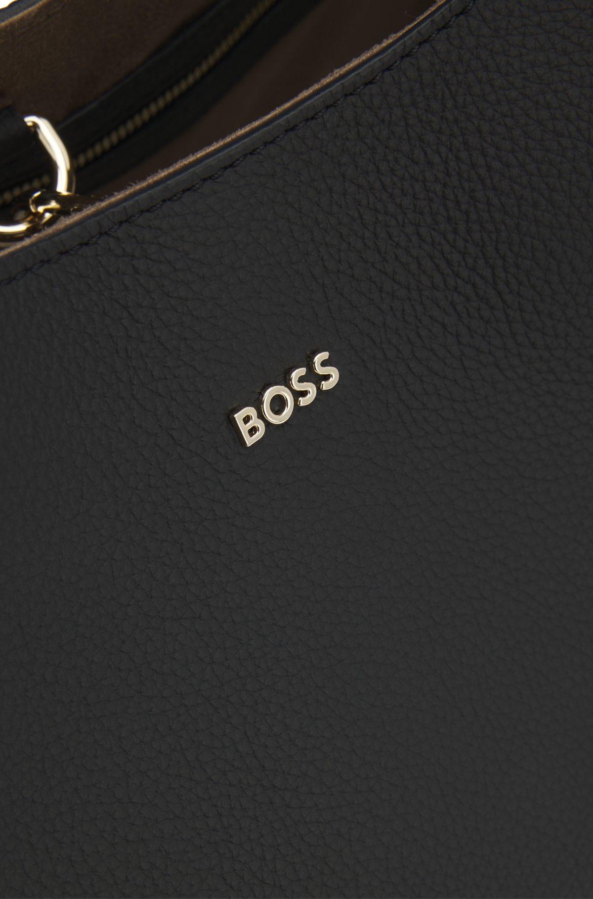 BOSS - Tote bag in grained leather with logo lettering - Black Product Image