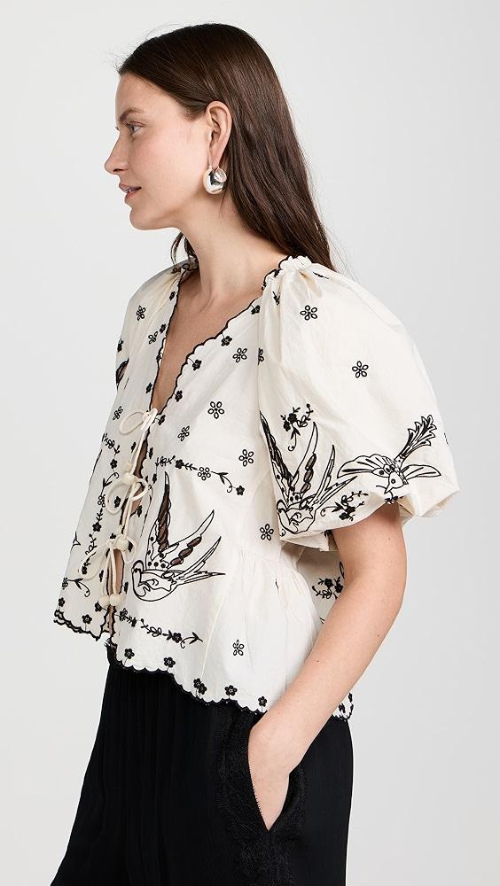 Sea Kingsley Embroidery Tie Front Top | Shopbop Product Image