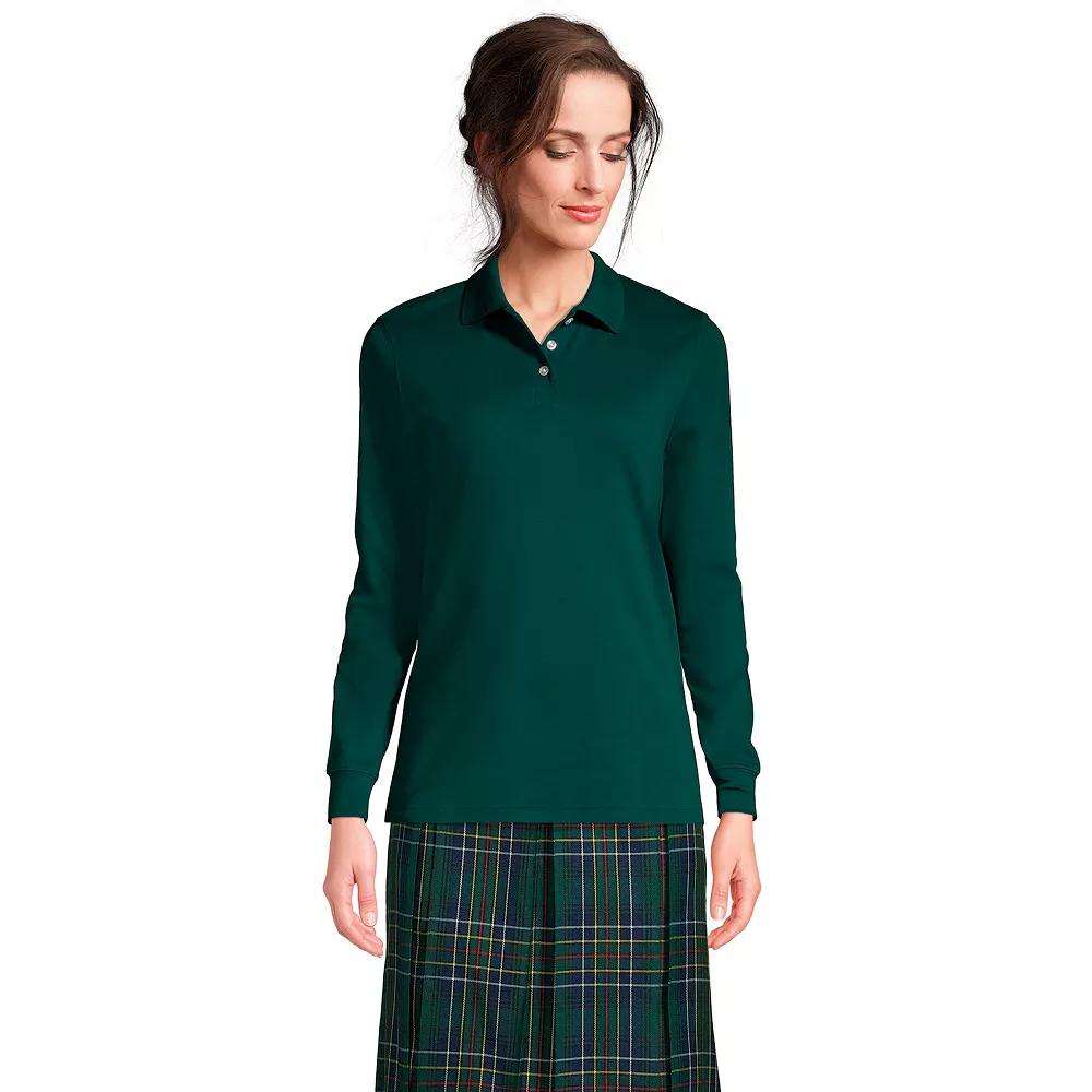 Women's Lands' End School Uniform Long Sleeve 3-Button Interlock Polo Shirt,  Product Image