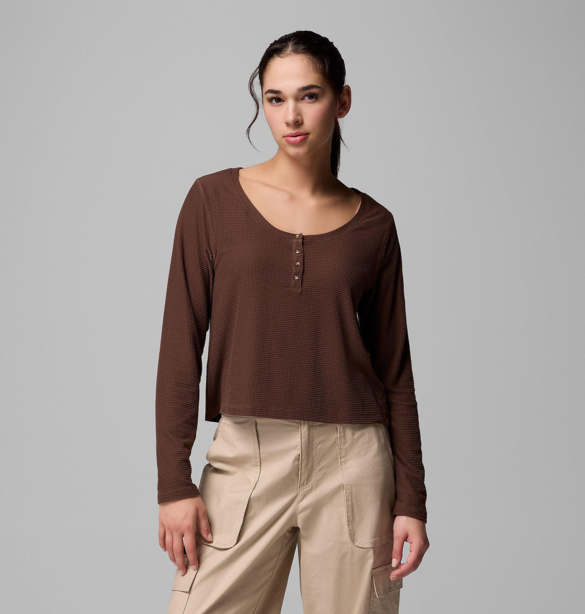 Columbia Womens Brea Falls Grid Henley Long Sleeve Shirt- Product Image