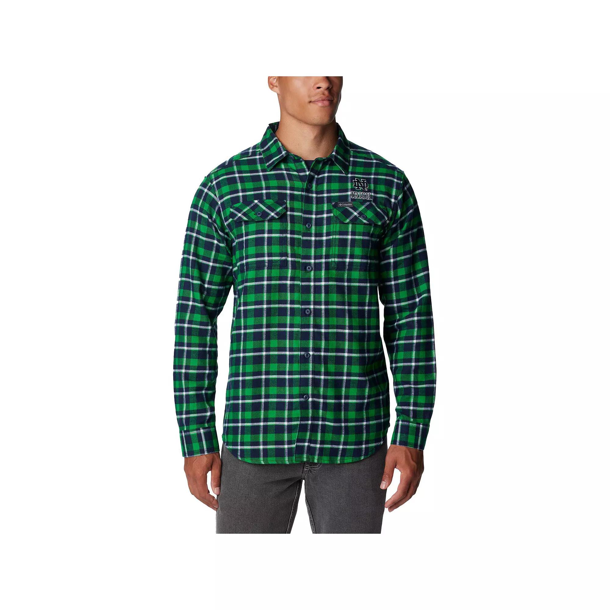 Columbia Green Notre Dame Fighting Irish Flare Gun Flannel Long Sleeve Shirt, Men's,  Product Image