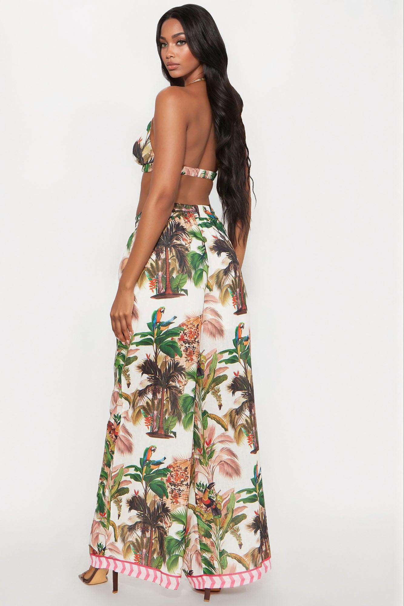 Misty Island Linen Pant Set - Green/combo Female Product Image