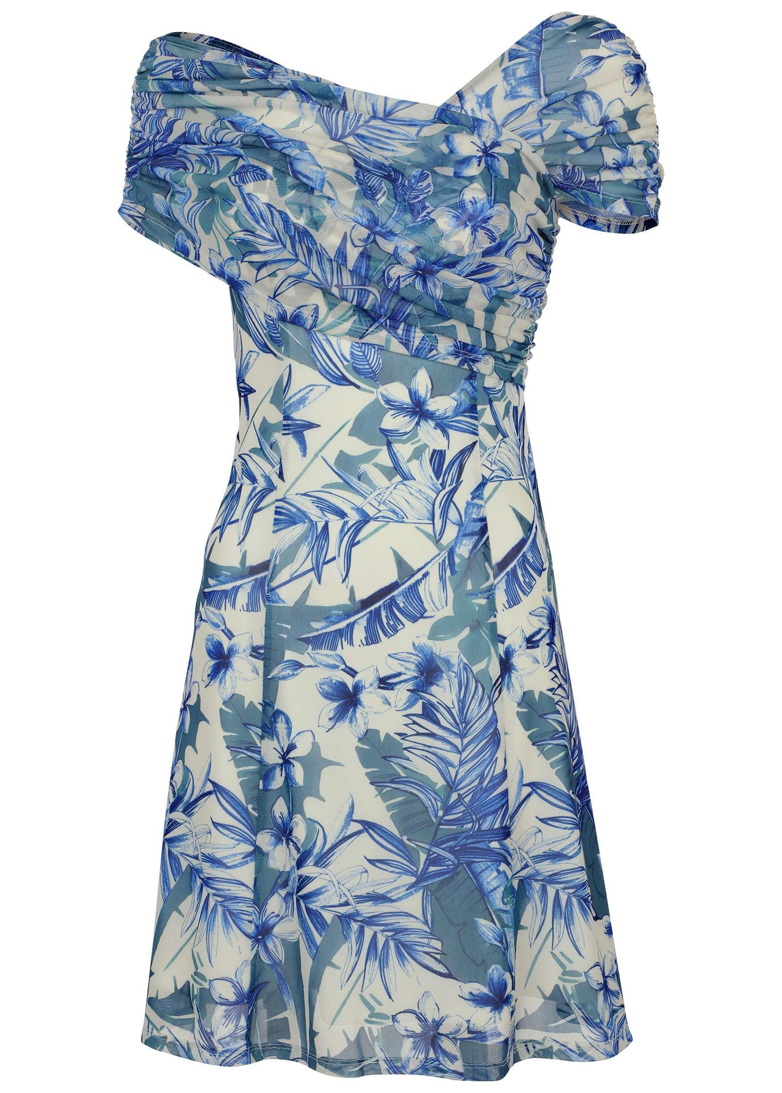 One Shoulder Mesh Mini - Denim Floral Product Image