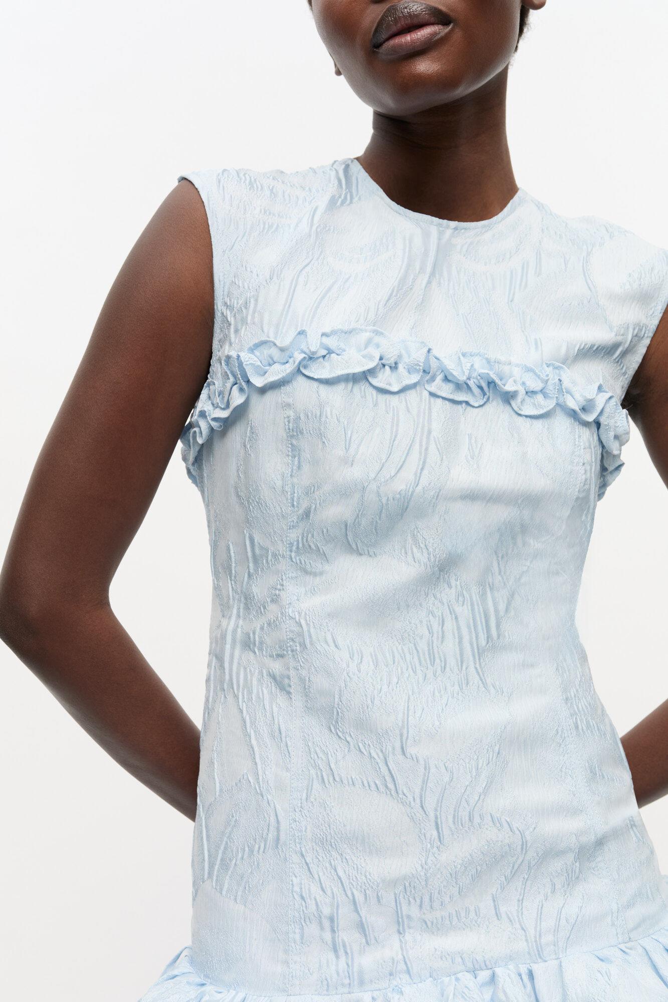 Blue Textured Cloque Corset Mini Dress Product Image