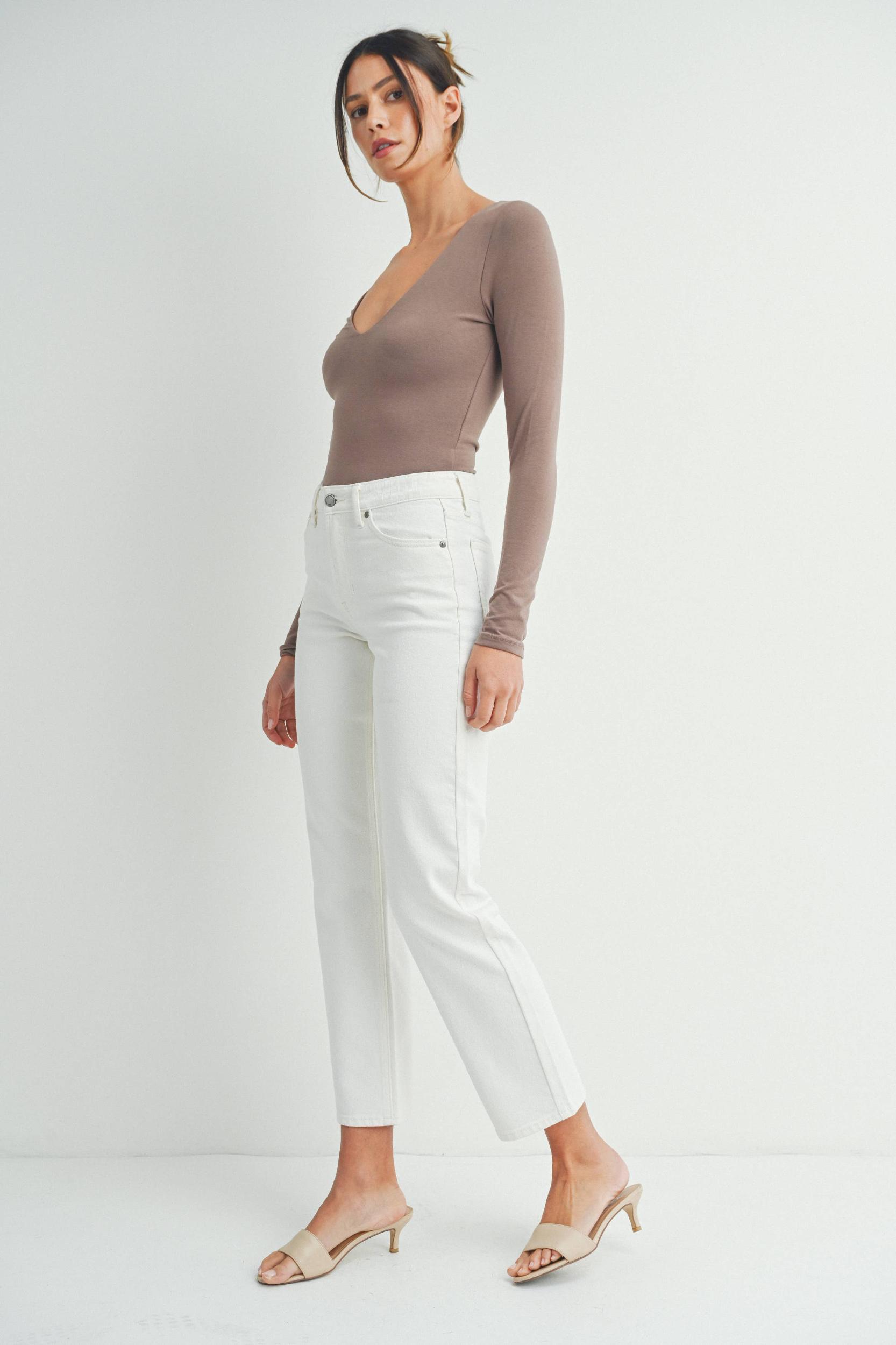 JBD Sindie Mid Rise Cream Straight Jeans Product Image