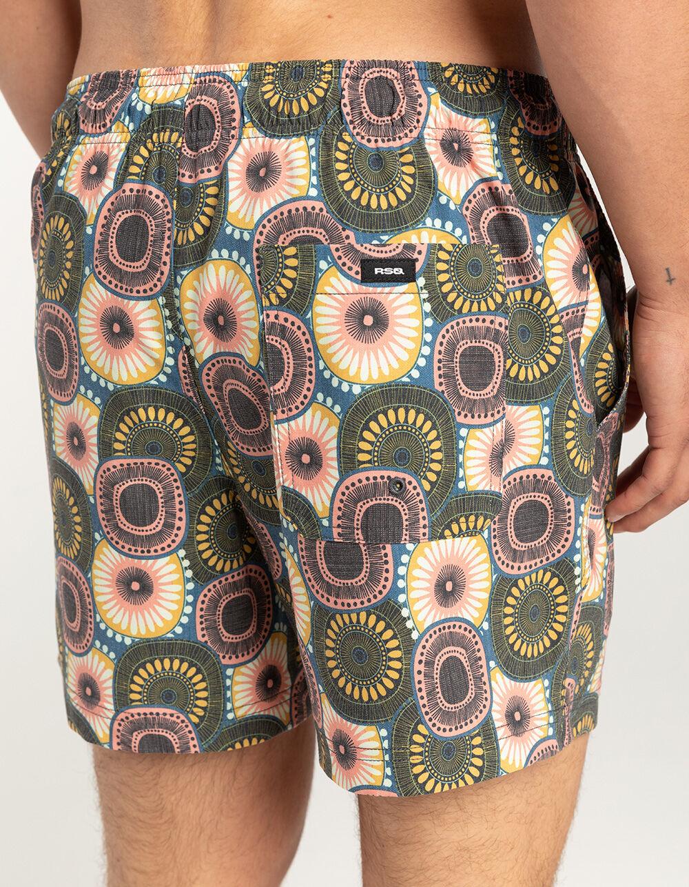 RSQ Mens Folk Circles 5" Swim Shorts - NAVY/YELLOW Product Image