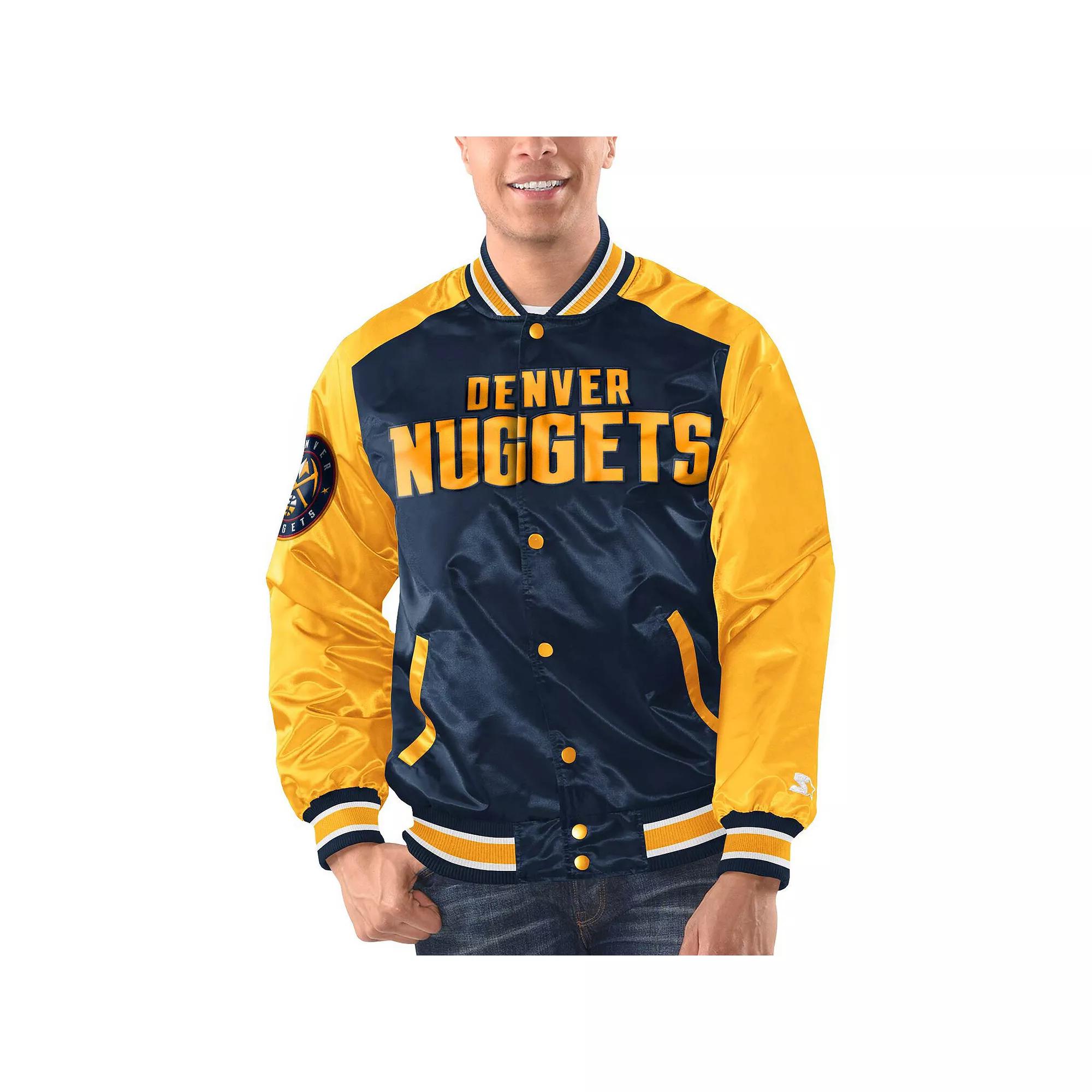 Men's Starter Navy/Gold Denver Nuggets Renegade Satin Full-Snap Varsity Jacket, Size: XL, Nug Blue Product Image