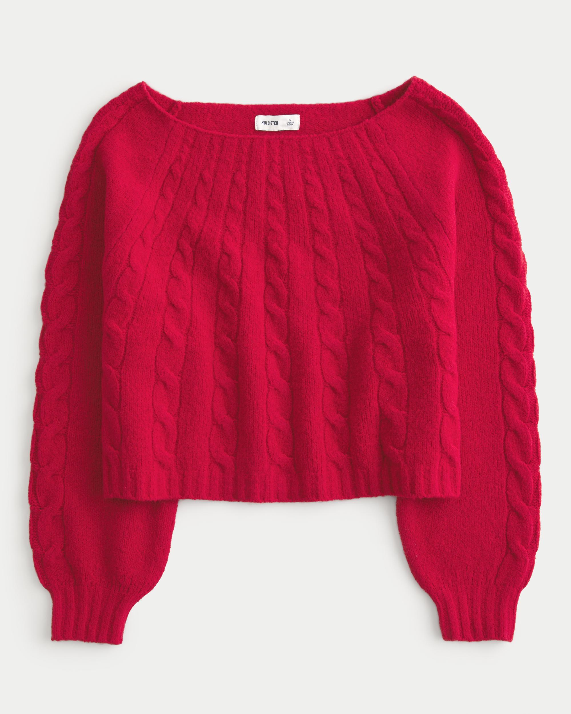 Hollister Comfy Cloud Off-the-Shoulder Cable-Knit Sweater Product Image