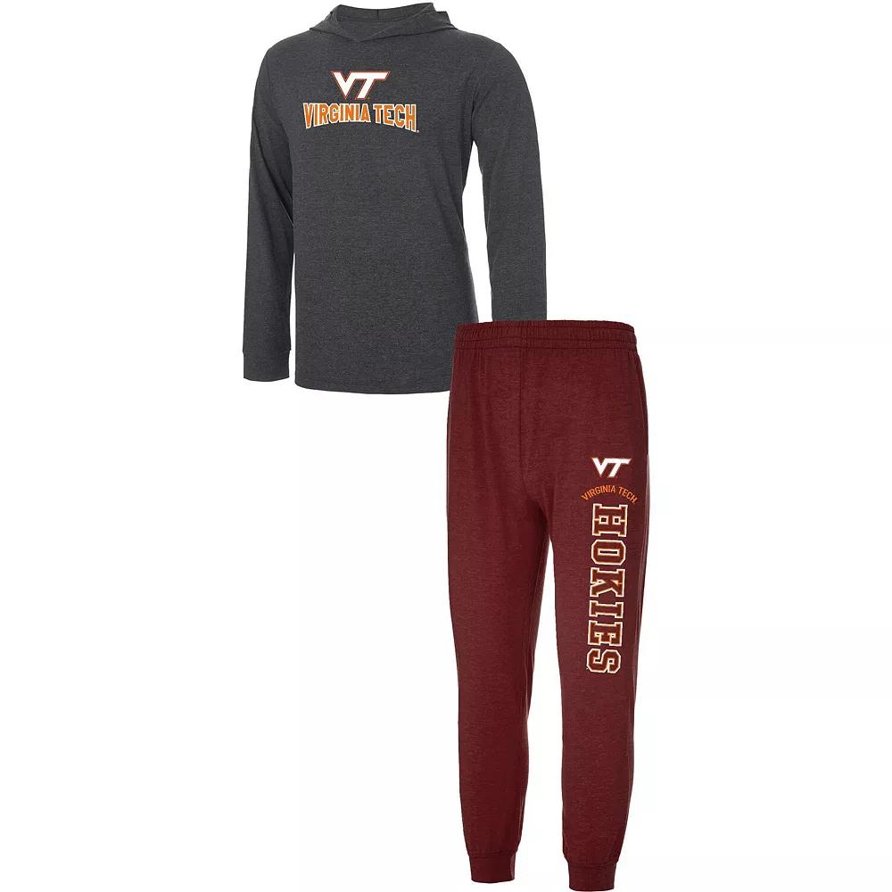 Men's Concepts Sport Heathered Maroon/Heathered Charcoal Virginia Tech Hokies Meter Long Sleeve Hoodie T-Shirt & Jogger Pants Set, Size: Small Product Image