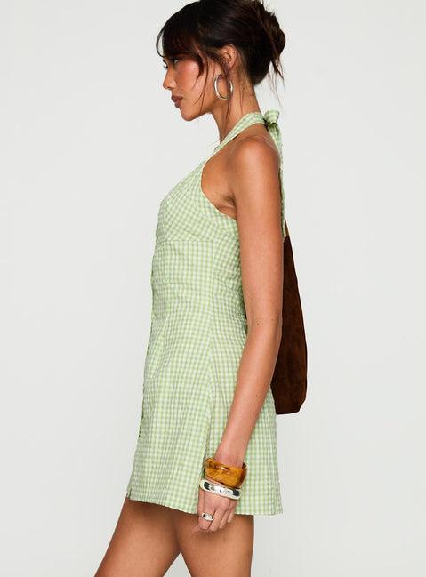 Mallorie Halter Mini Dress Green Check Product Image