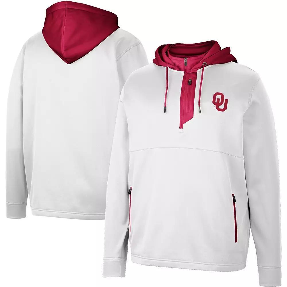 Men's Colosseum White Oklahoma Sooners Luge 3.0 Quarter-Zip Hoodie, Size: Medium Product Image