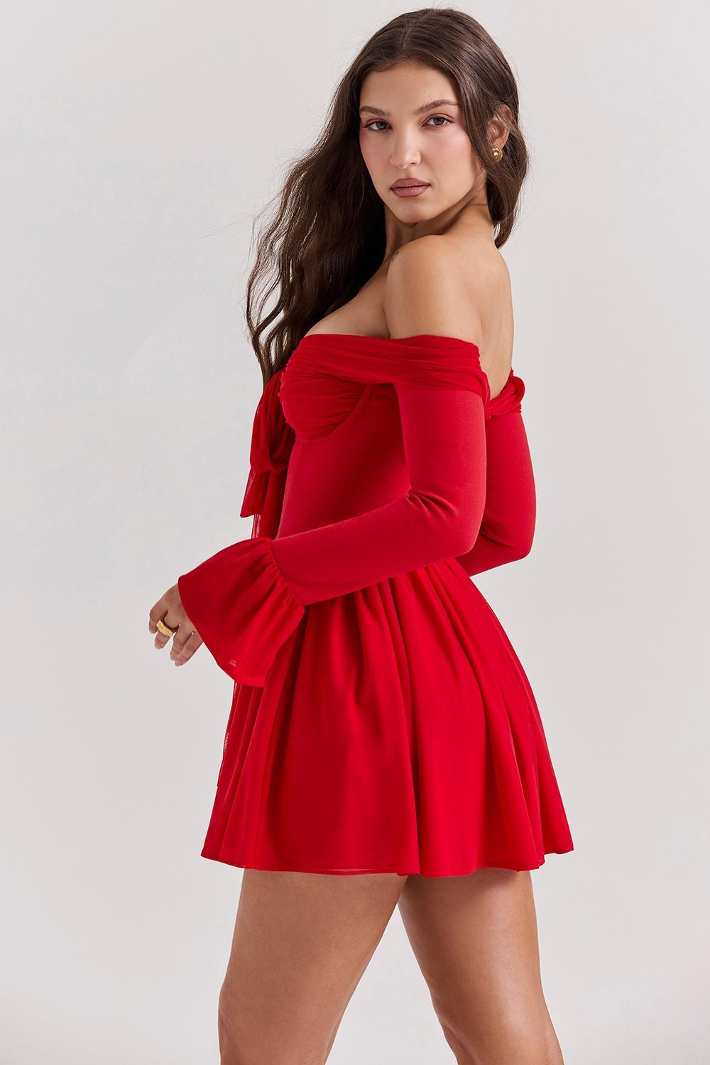 Alana  scarlet off shoulder dress Product Image