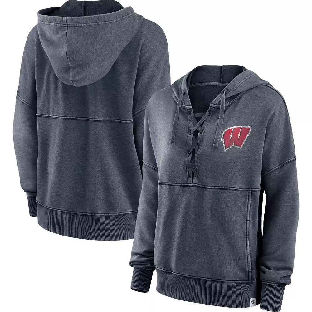 Women's Fanatics Branded Heathered Charcoal Wisconsin Badgers Overall Speed Lace-Up Pullover Hoodie,  Product Image
