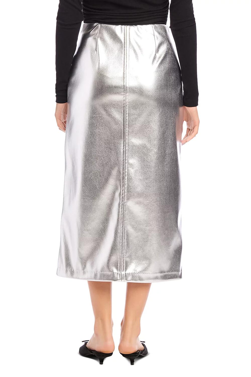 Kaia Faux Leather Midi Skirt- Silver Product Image