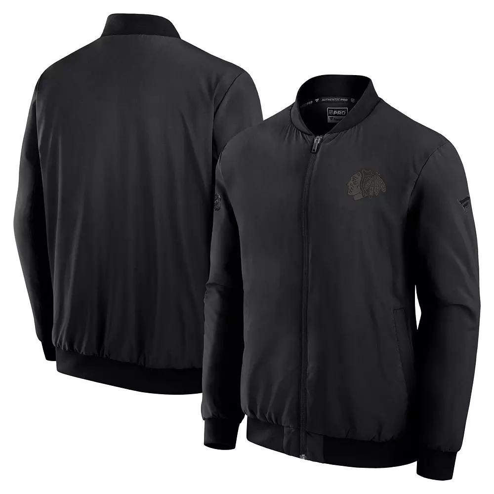 Men's Fanatics Black Chicago Blackhawks Authentic Pro Road Lightweight Full-Zip Bomber Jacket,  Product Image