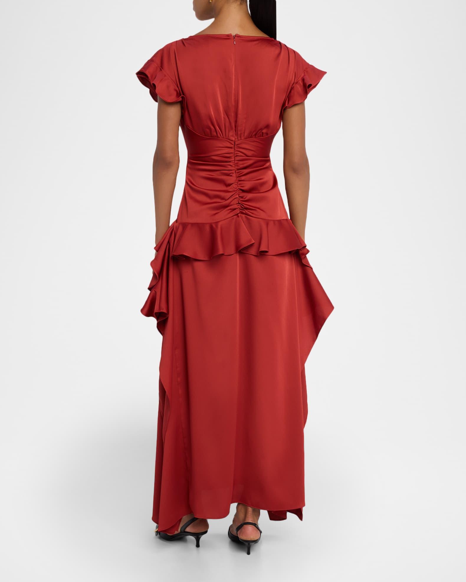 Danielle Draped Ruffle Satin Dress  Product Image