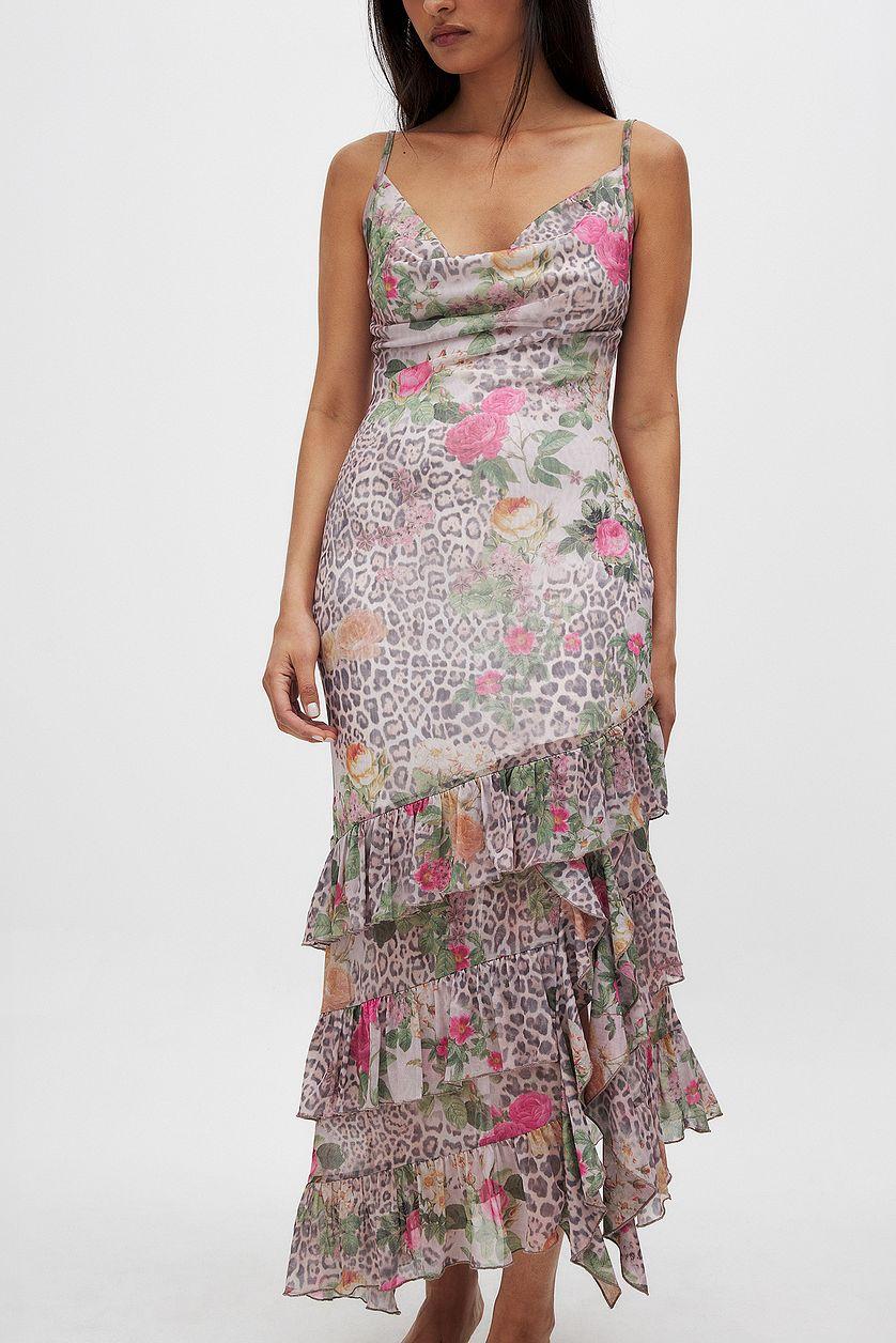 Mesh Flounce Midi Dress Product Image