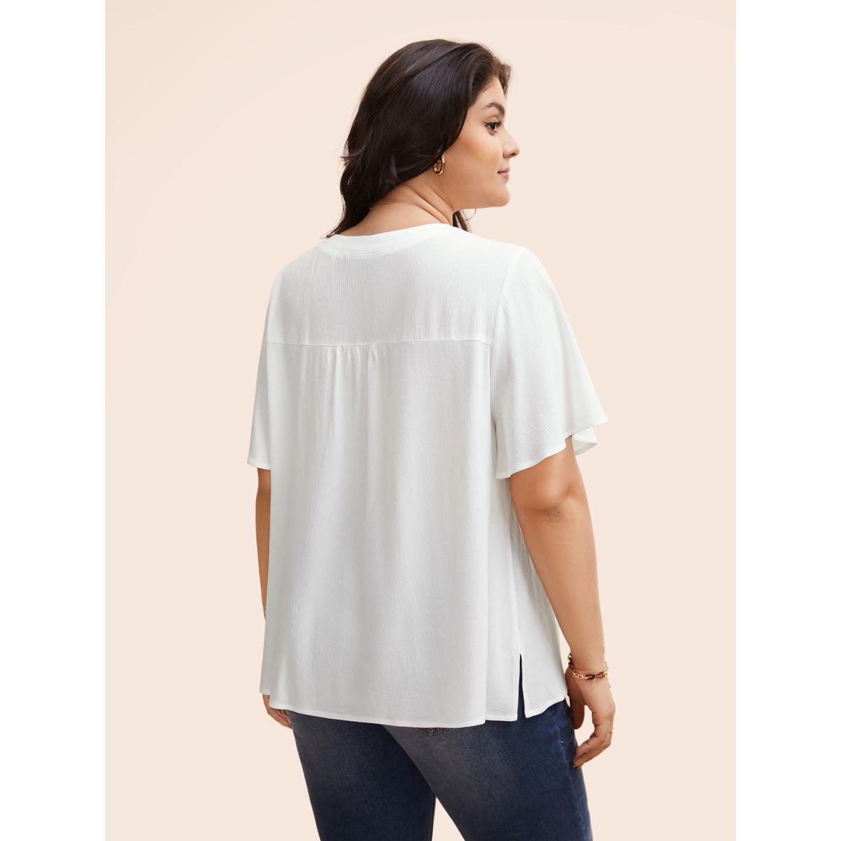 Plus Size Opticwhite Notched Collar Texture Slit Hem Blouse Women Elegant Short sleeve Notched collar Everyday Blouses BloomChic 12/L Product Image