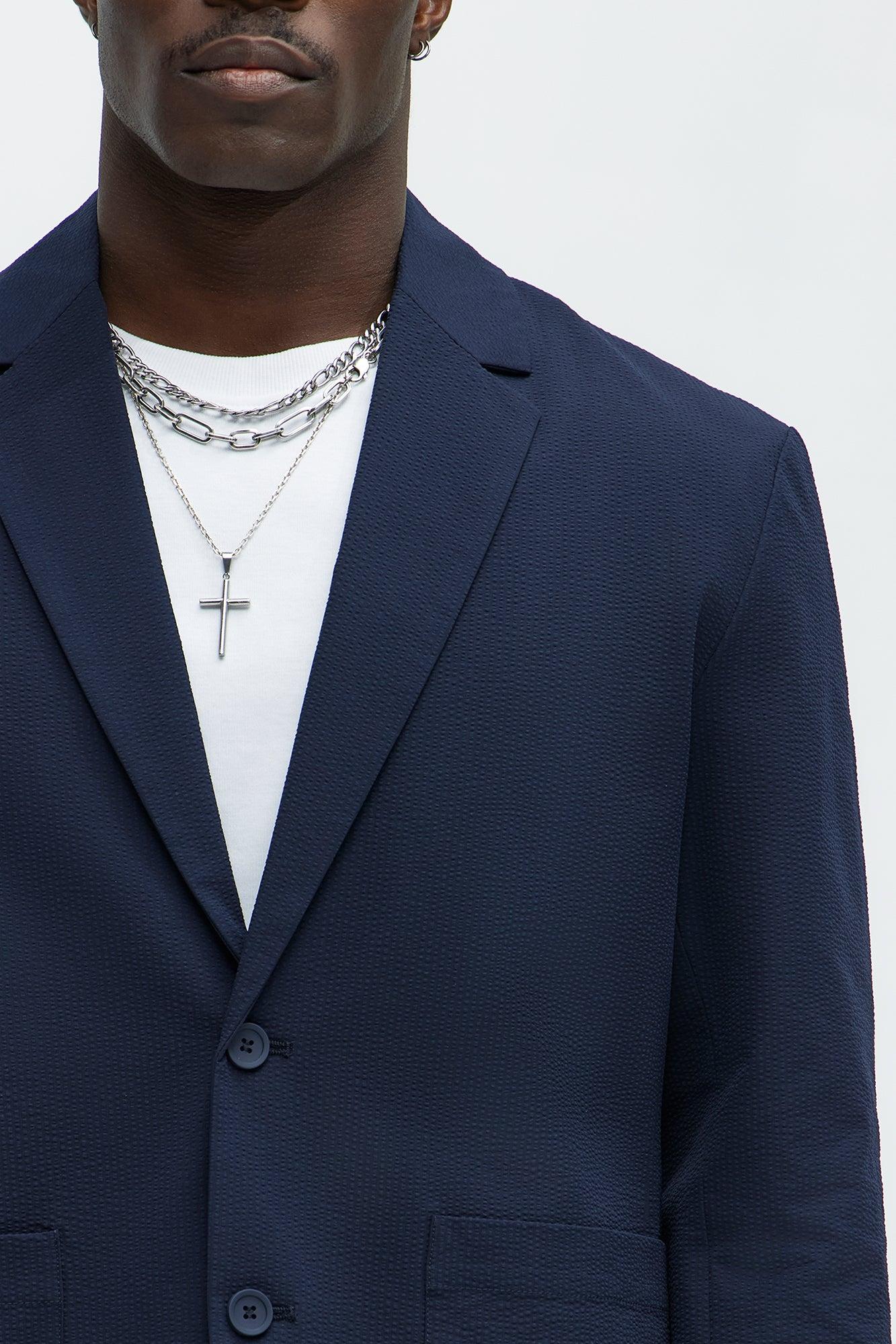 Seersucker Casual Blazer - Navy Product Image