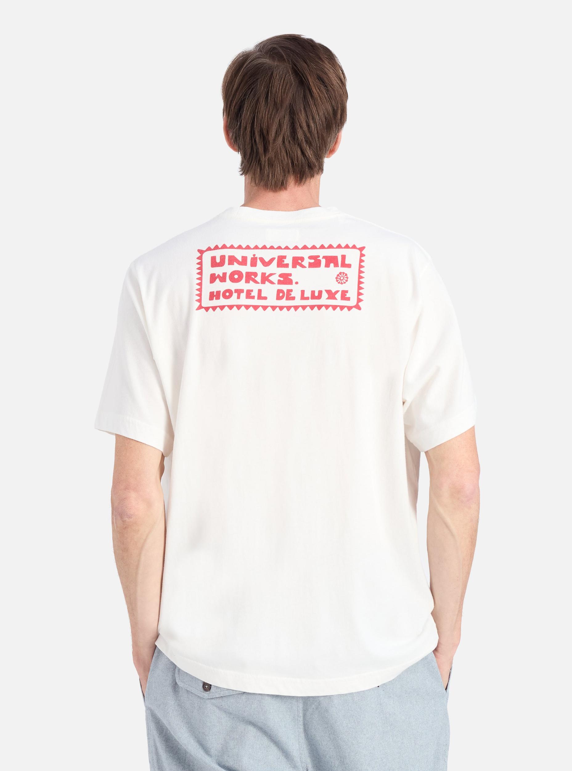 Universal Works Print Tee in Ecru/Red Single Jersey Pickup Product Image