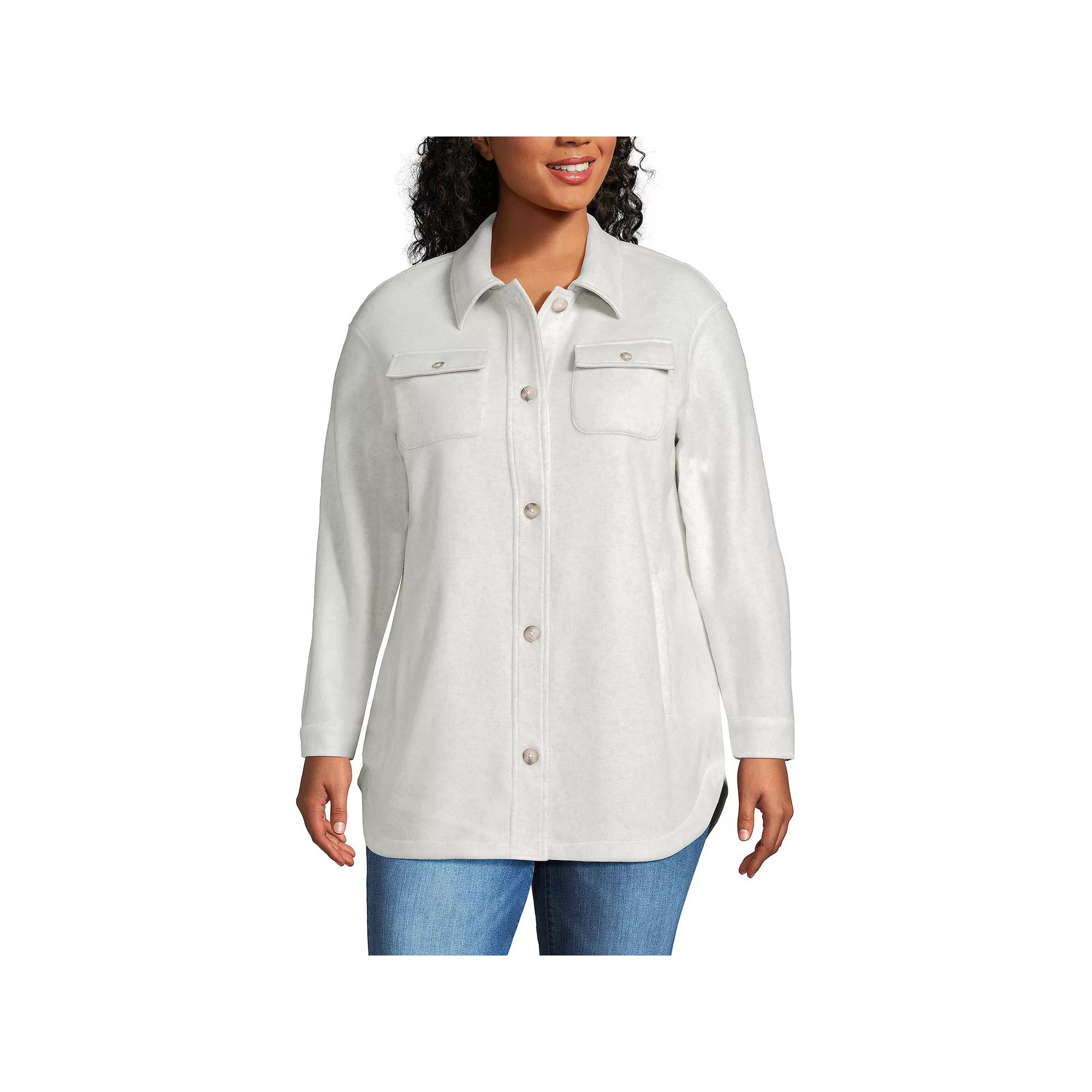 Plus Size Lands' End Luxe Fleece Button-Up Shacket, Women's, Size: 1XL, Bright Gray Grey Product Image