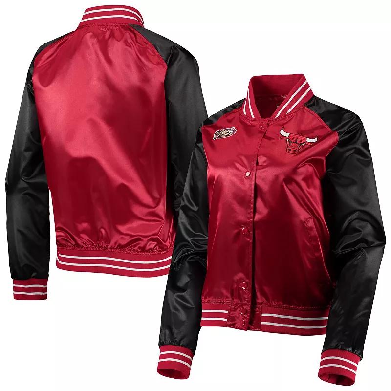 Women's Mitchell & Ness Red Chicago Bulls Hardwood Classics Raglan Satin Full-Snap Jacket, Size: XS Product Image