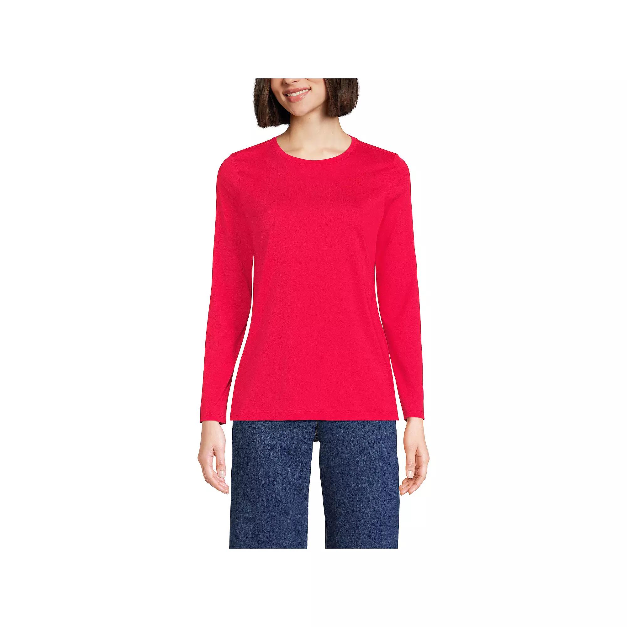Petite Lands' End Relaxed-Fit Supima Long Sleeve Cotton Crewneck Tee, Women's,  Product Image