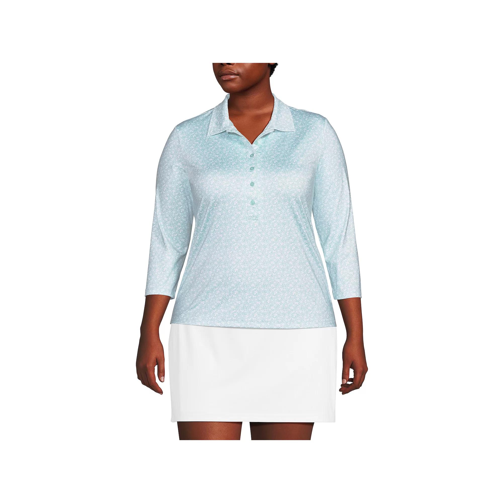 Plus Size Lands' End 3/4 Sleeve Active Polo Shirt, Women's, Size: 2XL, Julep Phlox Floral Product Image