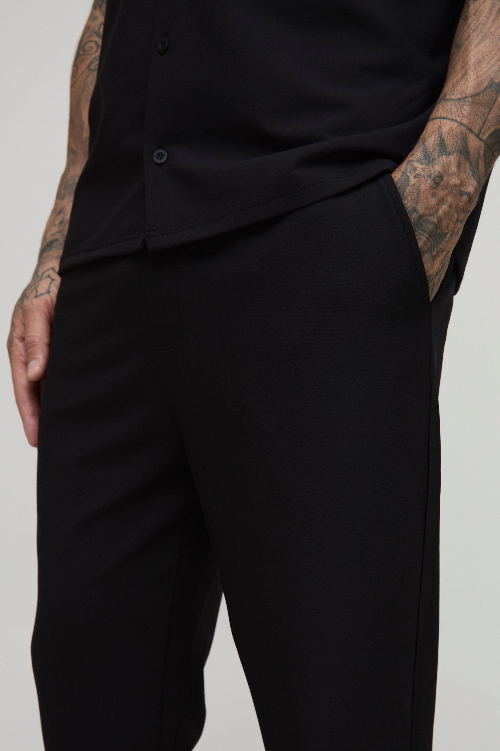 Tall Elasticated Waist Technical Stretch Slim Trousers | boohooMAN USA Product Image