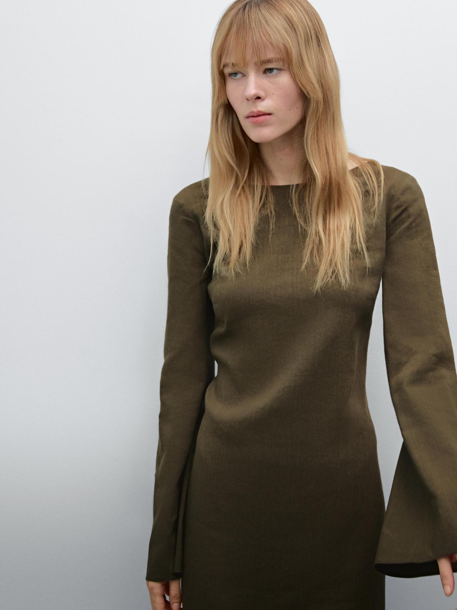 Linen blend midi dress with back detail Product Image