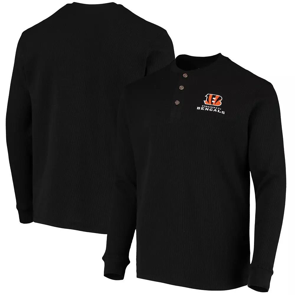 Men's Dunbrooke Black Cincinnati Bengals Logo Maverick Thermal Henley Long Sleeve T-Shirt,  Product Image