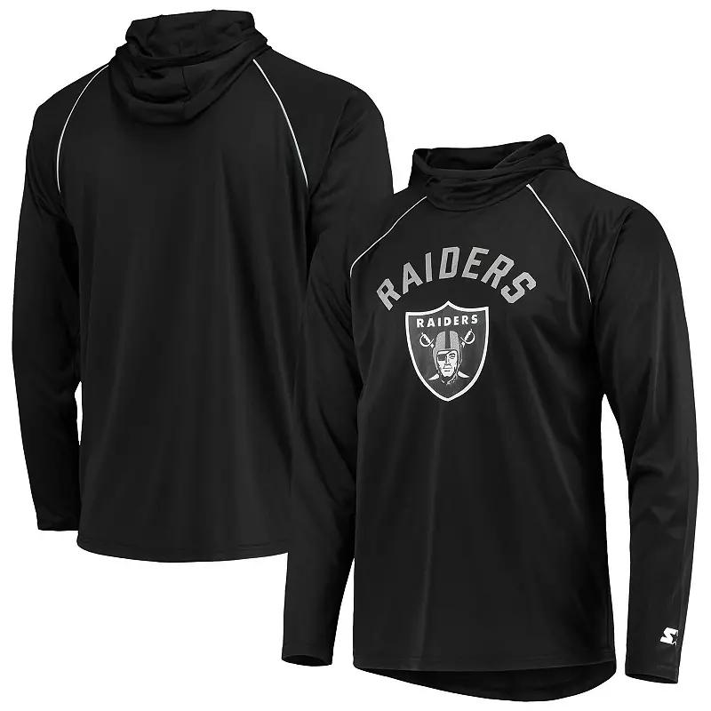 Men's Starter Black Las Vegas Raiders Raglan Long Sleeve Hoodie T-Shirt,  Product Image