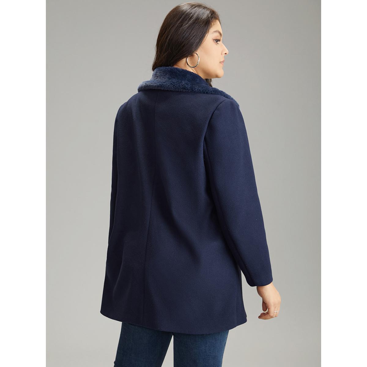 Plus Size Plaid Asymmetrical Lapel Collar Patchwork Fuzzy Trim Coat Women Indigo Casual Lined Ladies Dailywear Winter Coats BloomChic 14-16/1X Product Image