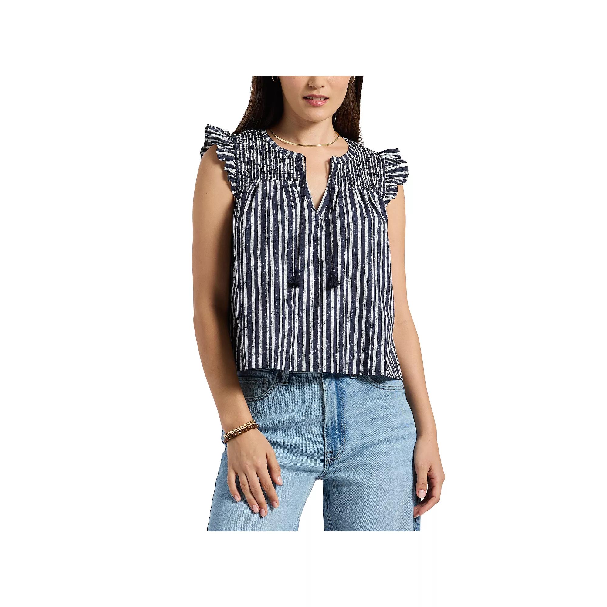 Women's Buffalo Jeans Suttonella Flutter Sleeve Top, Size: XS, Mood Blue Stripe Product Image