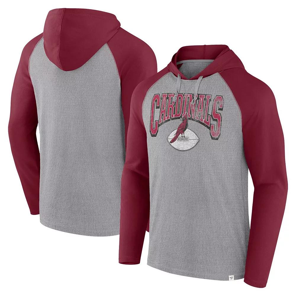 Men's Fanatics Gray/Cardinal Arizona Cardinals Under Center Long Sleeve Hoodie T-Shirt, Size: Large, Grey Product Image