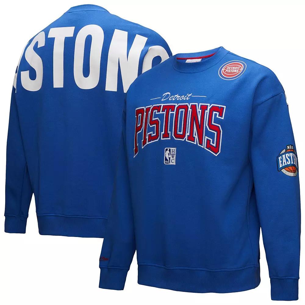 Men's Mitchell & Ness Blue Detroit Pistons Hardwood Classics There & Back 2.0 Vintage Pullover Sweatshirt, Size: Medium, Pis Blue Product Image