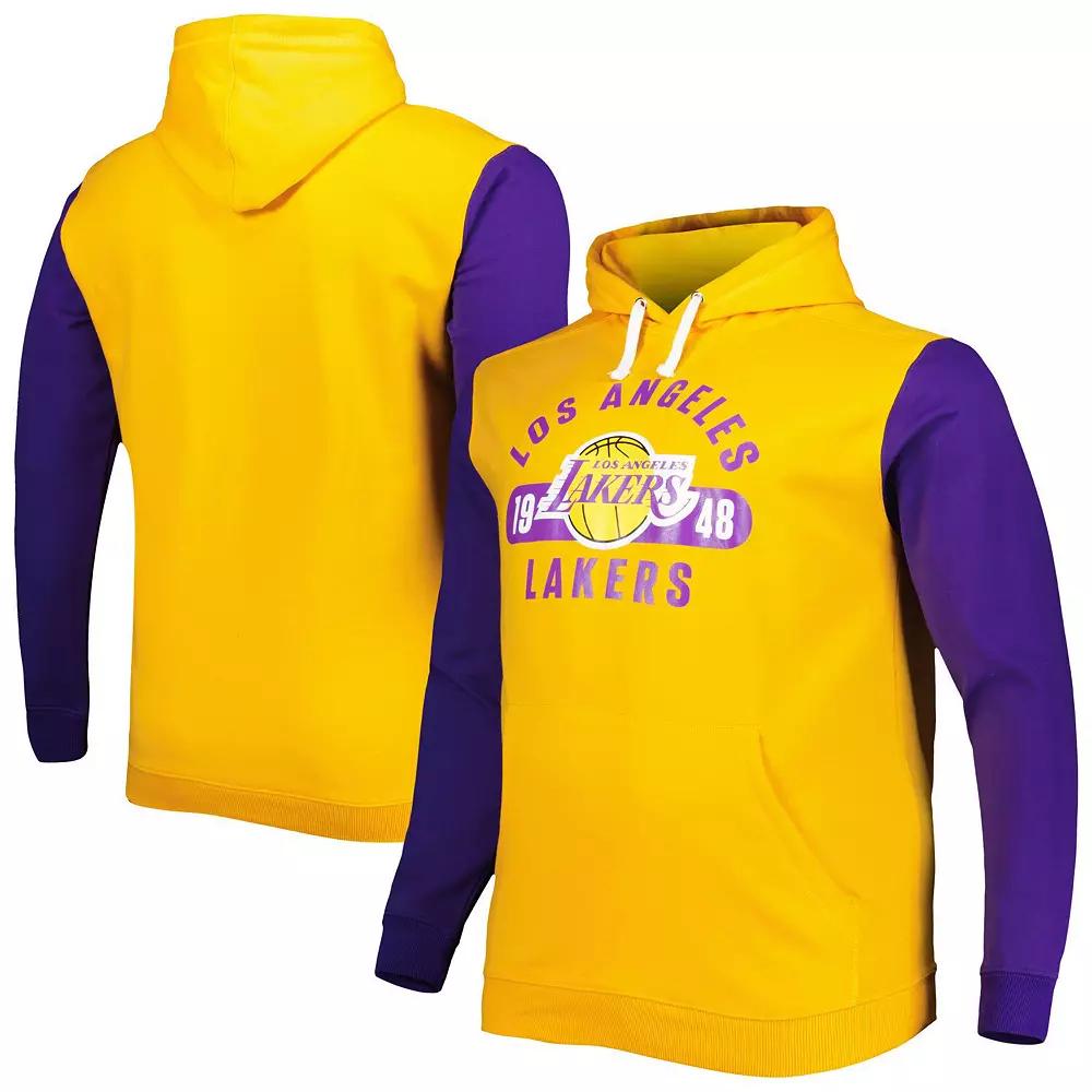 Men's Fanatics Branded Gold/Purple Los Angeles Lakers Big & Tall Bold Attack Pullover Hoodie,  Product Image
