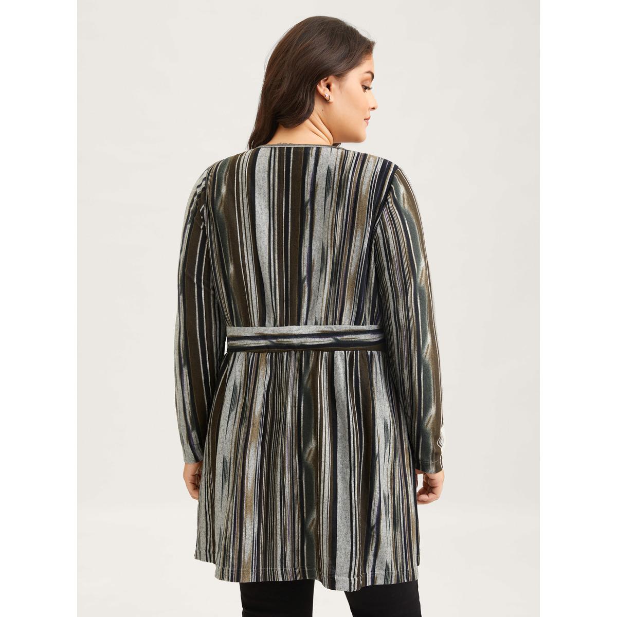 Plus Size Colored Striped Open Front Waist Defining Jacket Women Multicolor Contrast Bodycon Side seam pocket Casual Jackets BloomChic 12/L Product Image