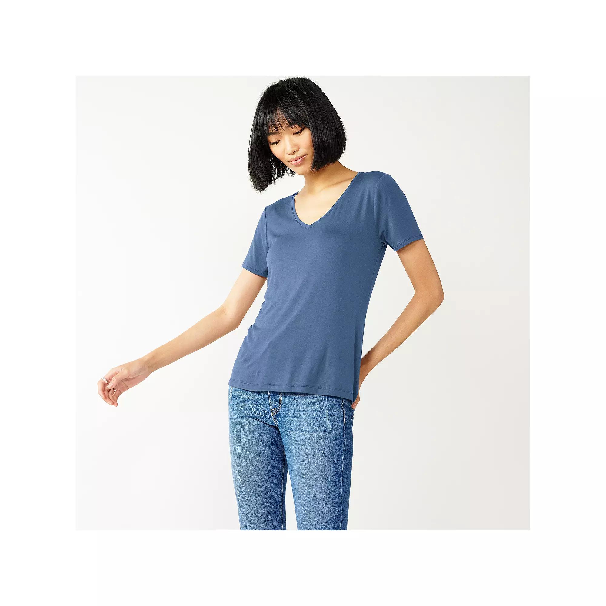 Women's Nine West Essential V-Neck T-Shirt, Size: XS, Navy Blue Product Image
