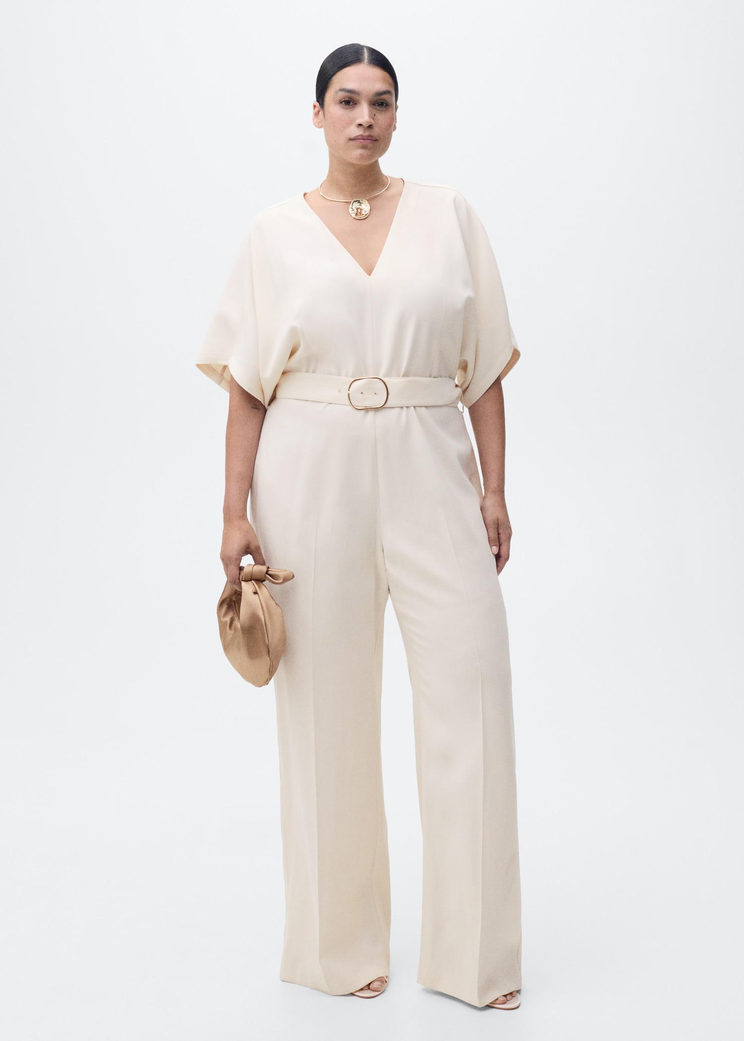 Long jumpsuit with belt and buckle - Women | MANGO USA Product Image