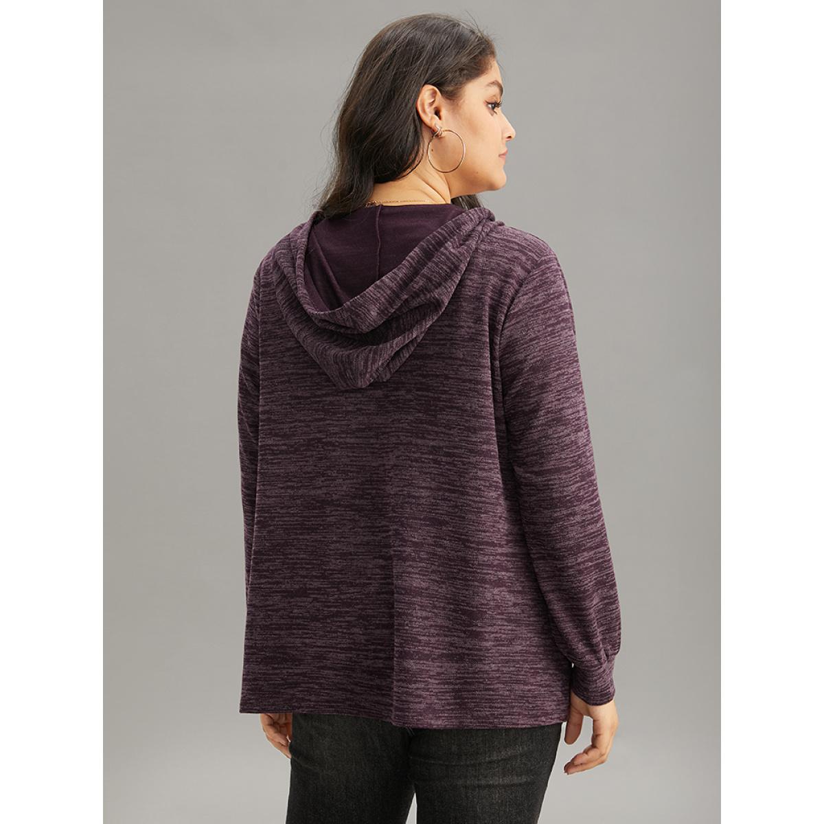 Plus Size Solid Heather Pocket Hooded Zipper Sweatshirt Women Purple Casual Heather Hooded Dailywear Sweatshirts BloomChic 18-20/2X Product Image