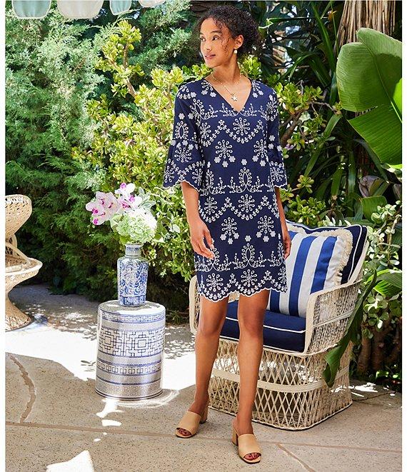 Karen Kane V-Neck 3/4 Sleeve Eyelet Embroidered Dress Product Image