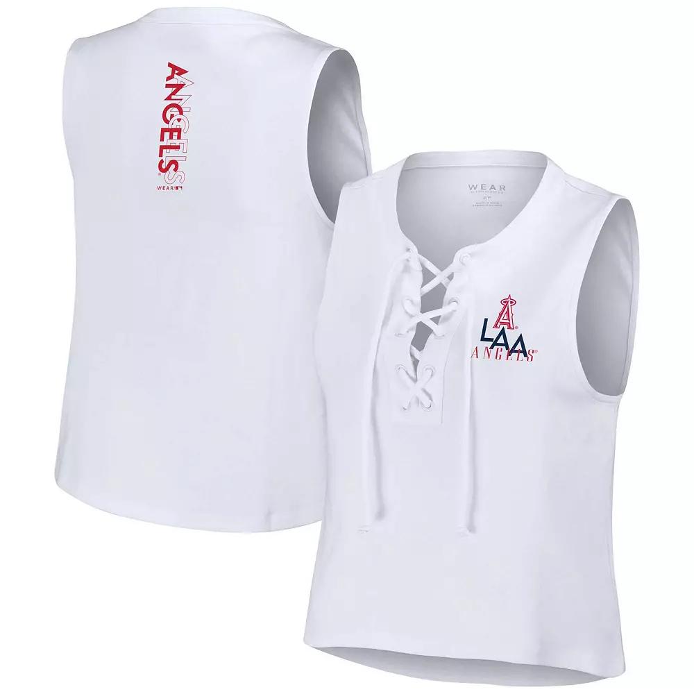Women's WEAR by Erin Andrews White Los Angeles Angels Lace-Up Tank Top,  Product Image