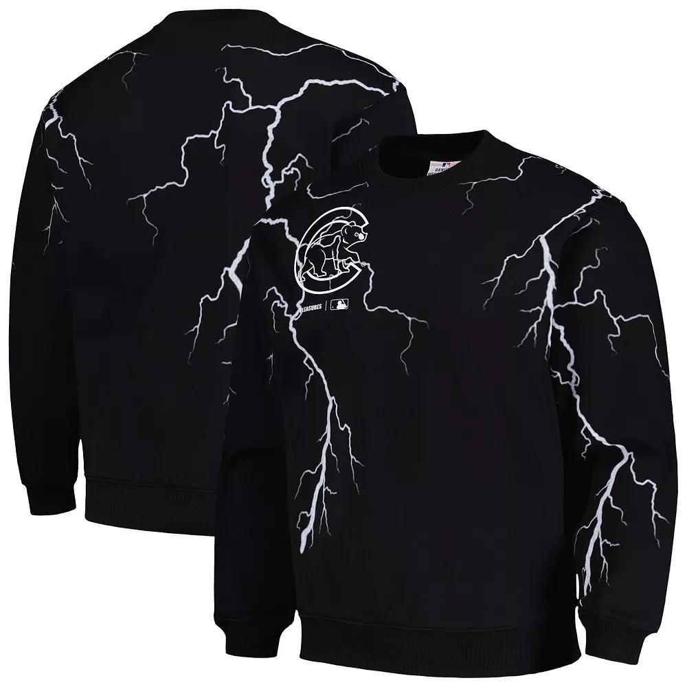 Men's PLEASURES Black Chicago Cubs Lightning Crewneck Pullover Sweatshirt,  Product Image