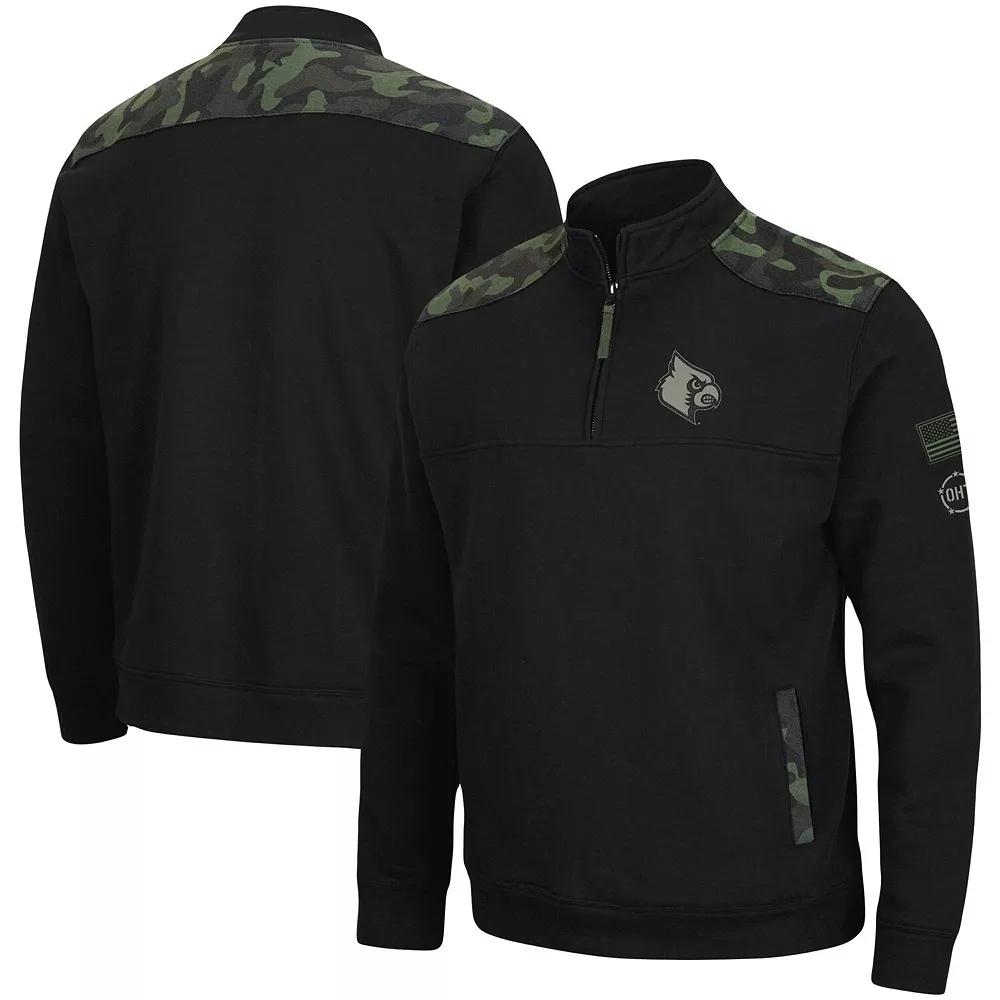 Men's Colosseum Black Louisville Cardinals OHT Military Appreciation Commo Fleece Quarter-Zip Jacket,  Product Image