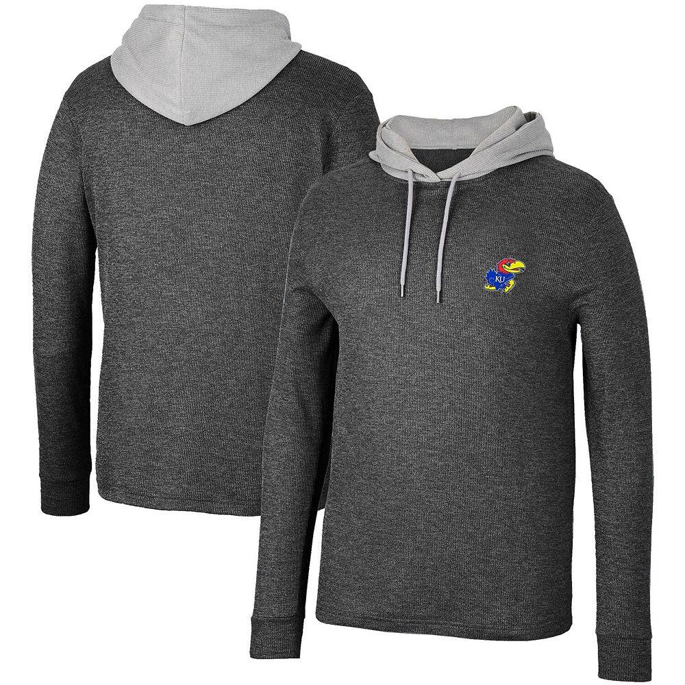Men's Colosseum Black Kansas Jayhawks Ballot Waffle-Knit Thermal Long Sleeve Hoodie T-Shirt, Size: Small Product Image