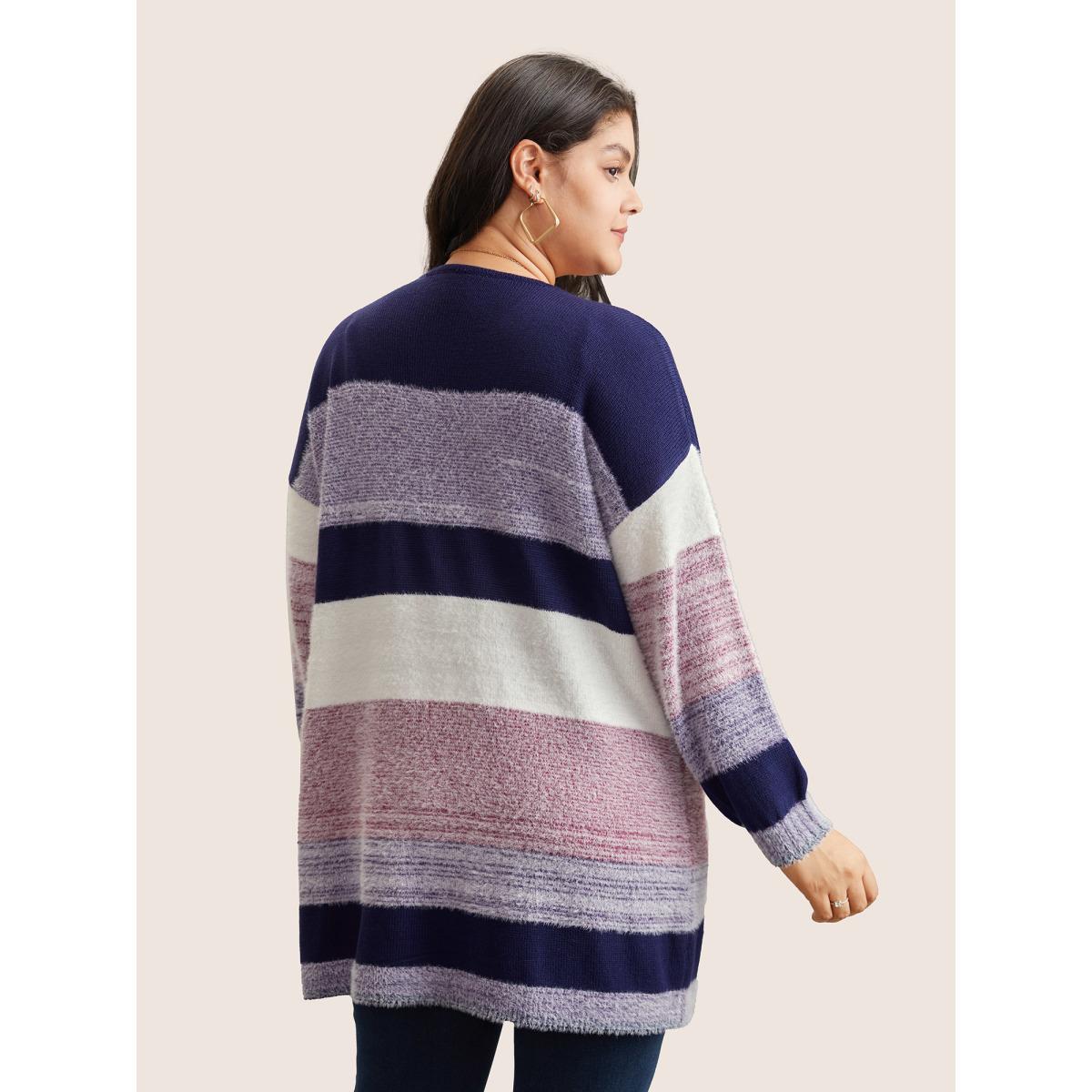 Plus Size Plaid Pocket Open Front Loose Cardigan Multicolor Women Casual Loose Long Sleeve Everyday Cardigans BloomChic 22-24/3X Product Image
