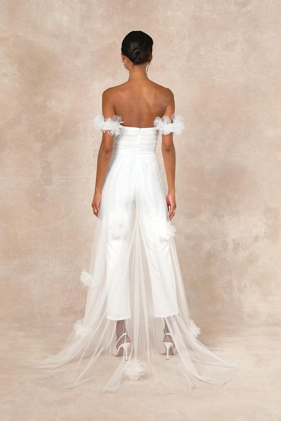 Modern Devotion White 3D Flower Tulle Overlay Jumpsuit Product Image