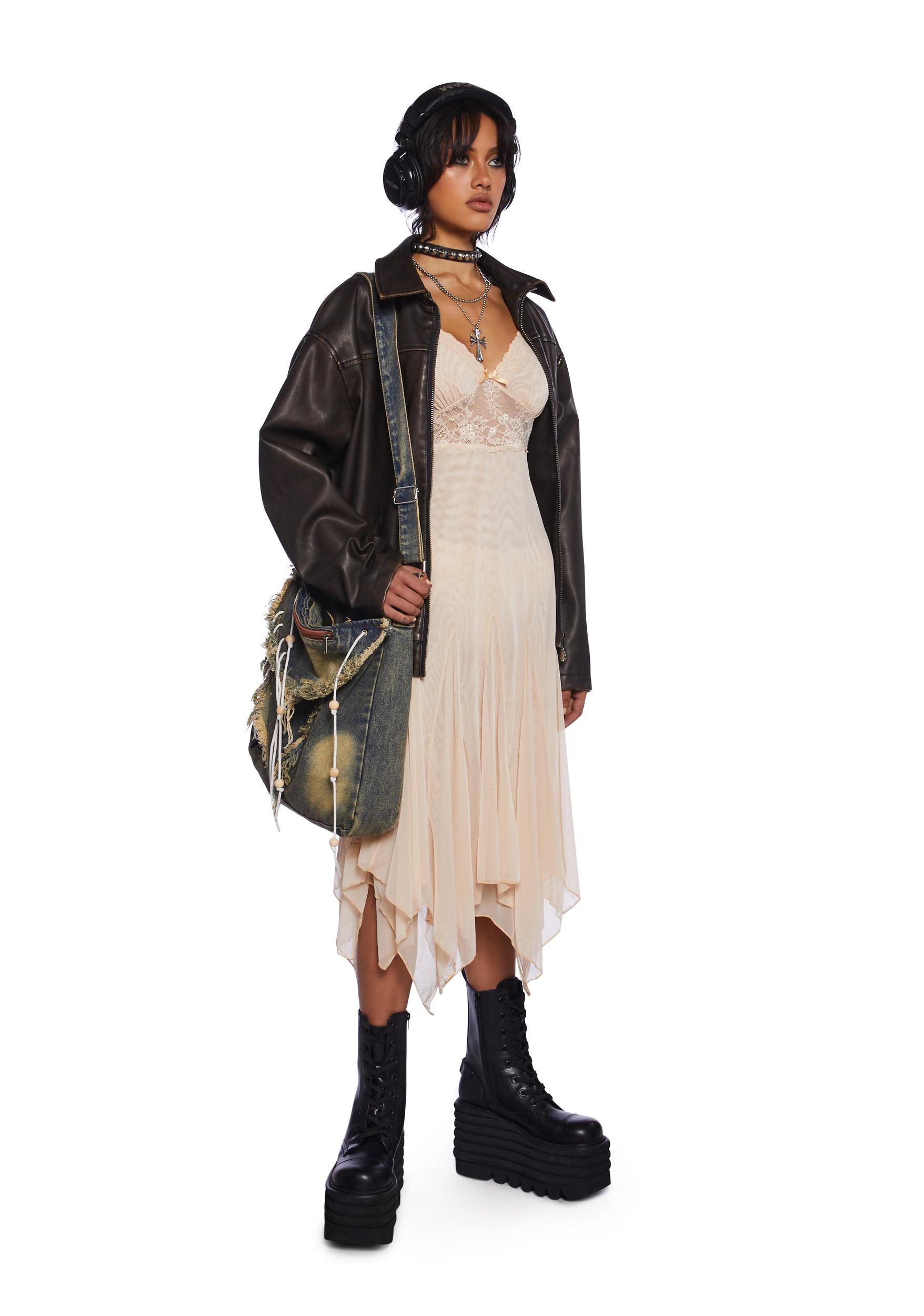 Current Mood Mesh Lace Handkerchief Hem Slip Dress - Off White Product Image